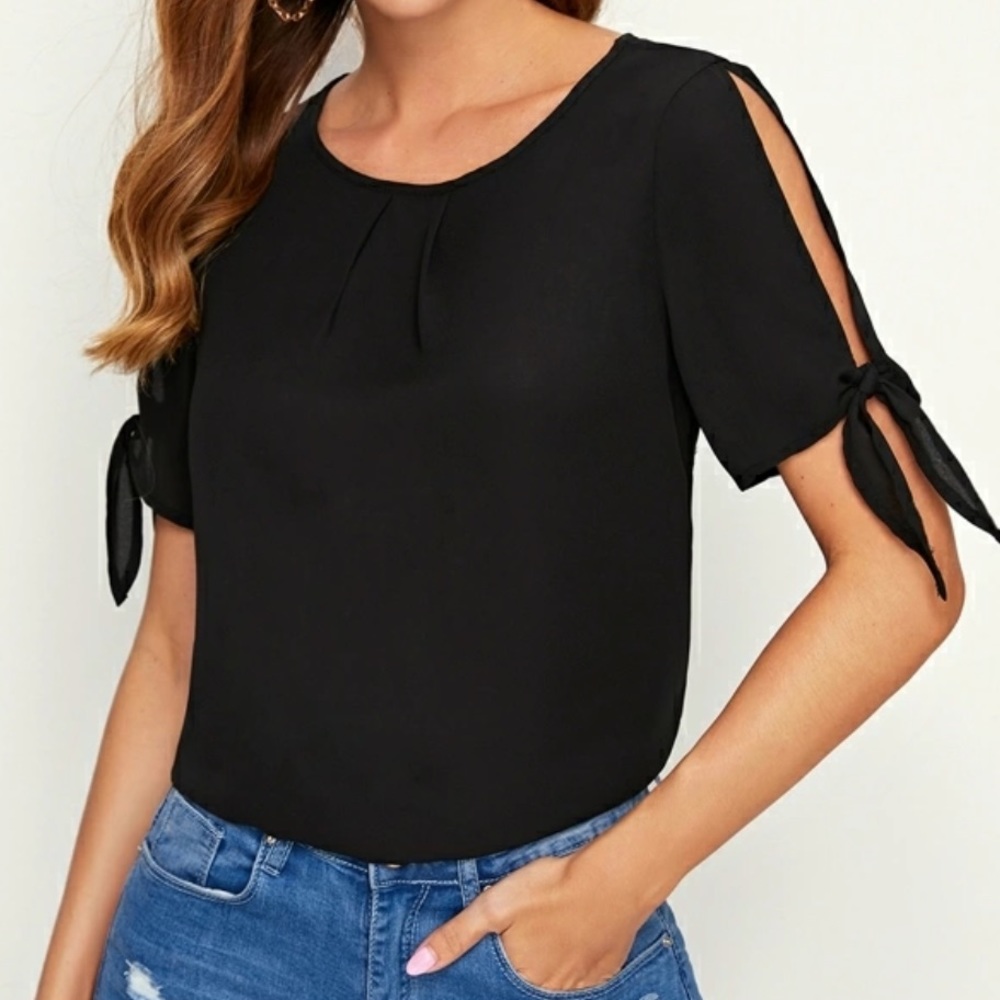 Self-Tie Split Sleeve Top